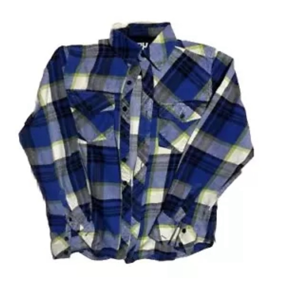 FOX Shirt Mens Small Button Up Blue Green Flannel Casual Long Sleeve